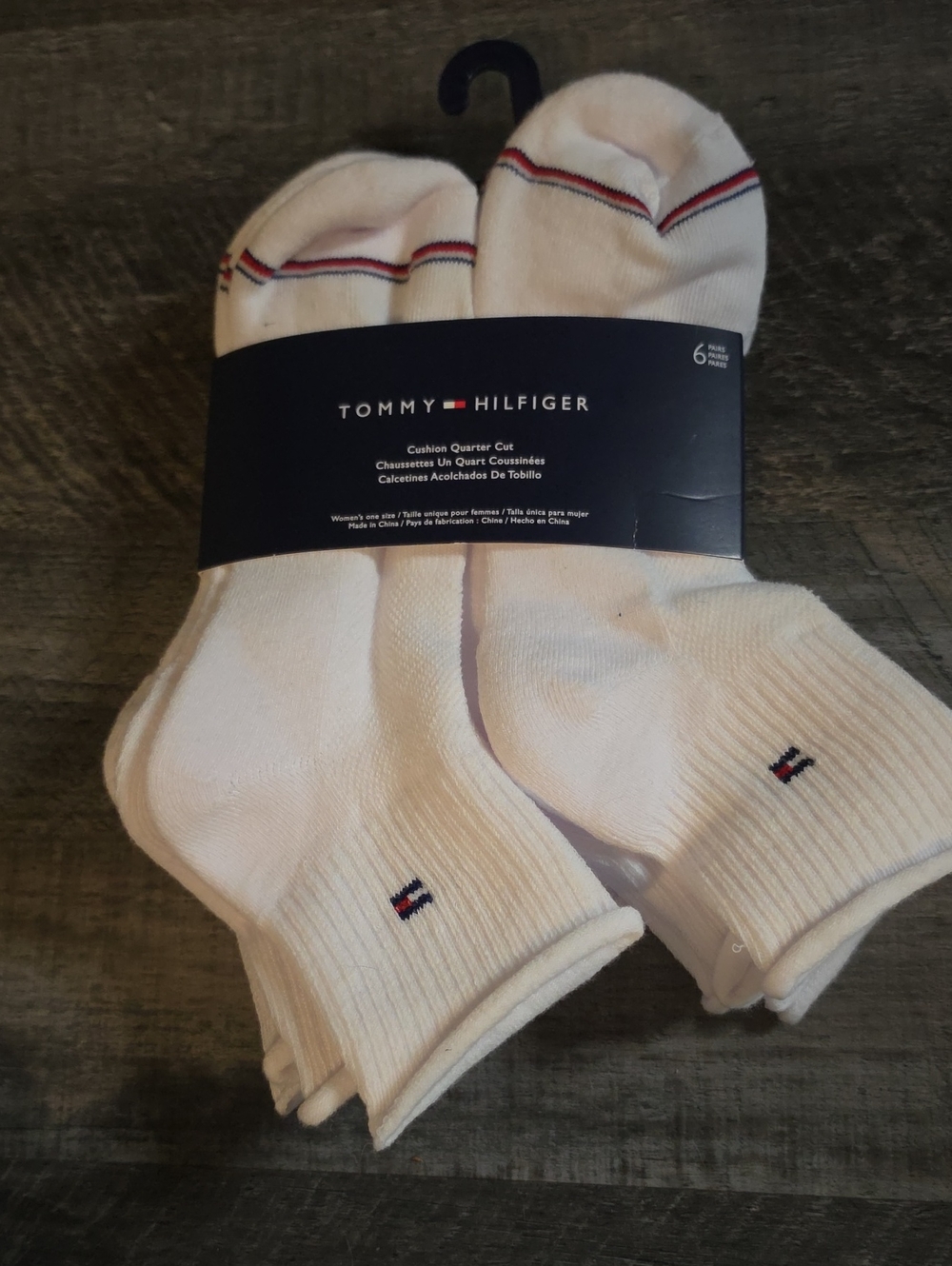 Tommy Hilfiger White Ankle Athletic Socks with Red & Blue Trim